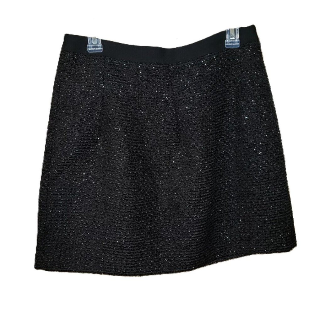 NEW Loft 6P Women's Black Metallic Shimmer Sparkle Pleated Skirt Petite
